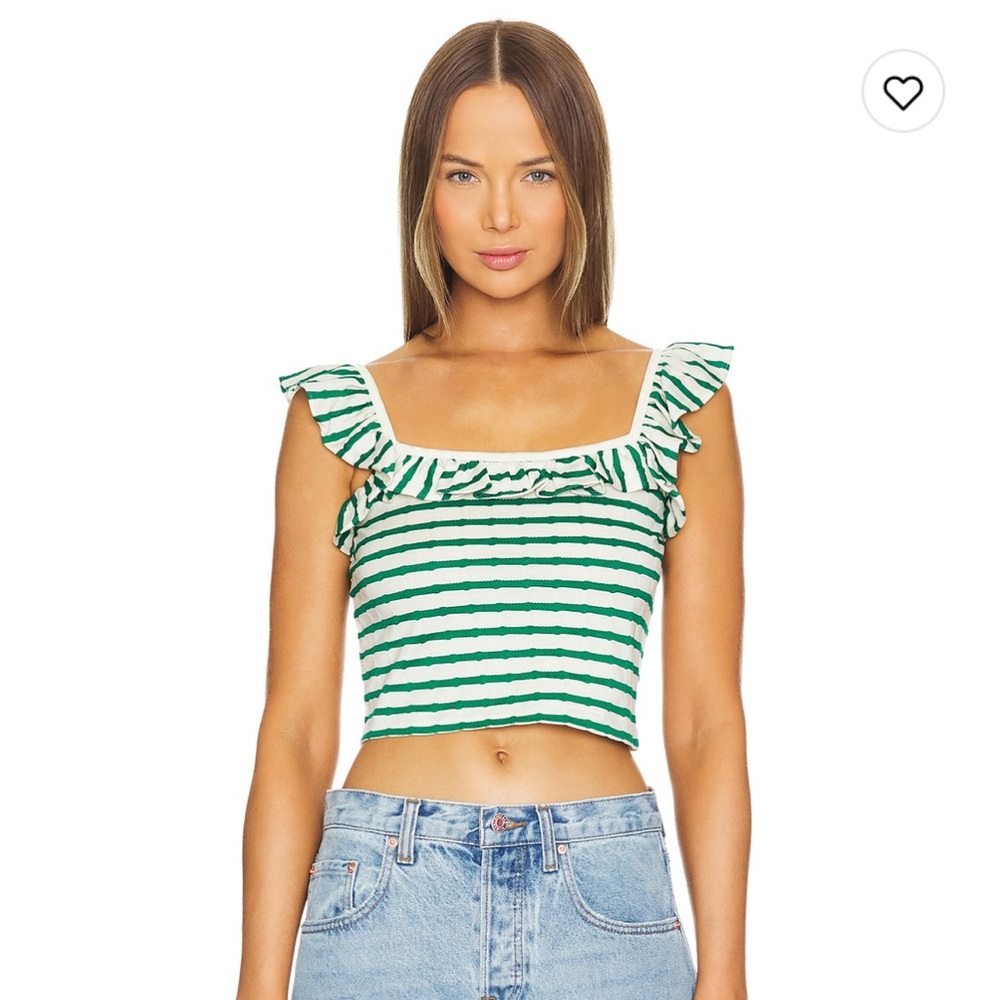 Nation LTD Rosa Ruffle top in green stripe